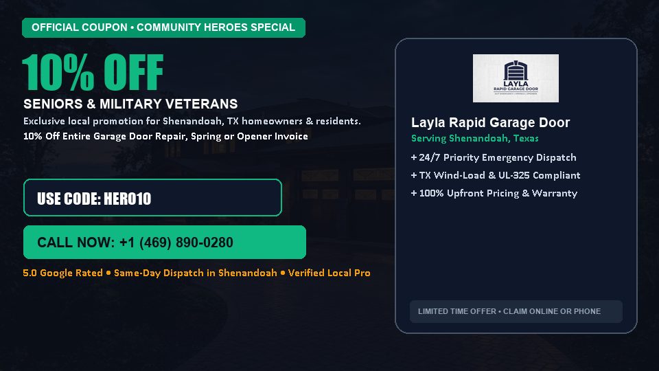 10% OFF Senior, Military & First Responder Discount in Shenandoah, TX - Layla Rapid Garage Door